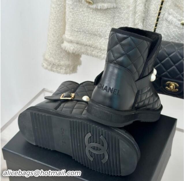 Best Product Chanel Quilted Calfskin Snow Boots with Pearls Black 1016074