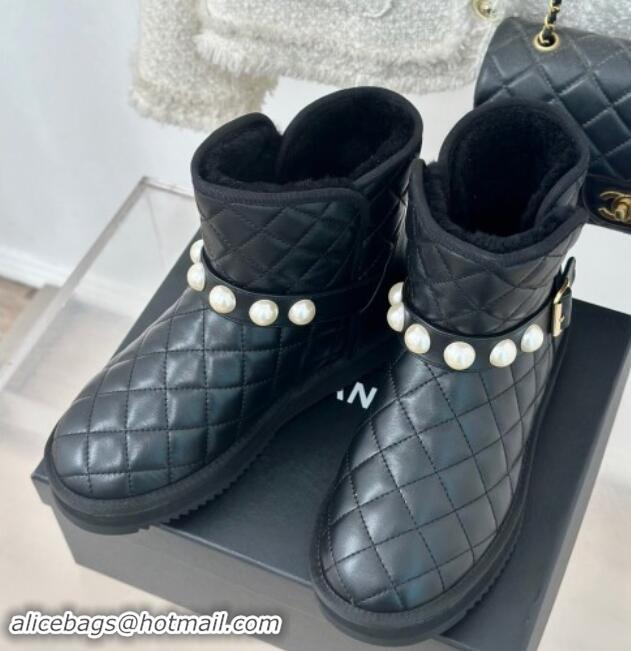 Best Product Chanel Quilted Calfskin Snow Boots with Pearls Black 1016074