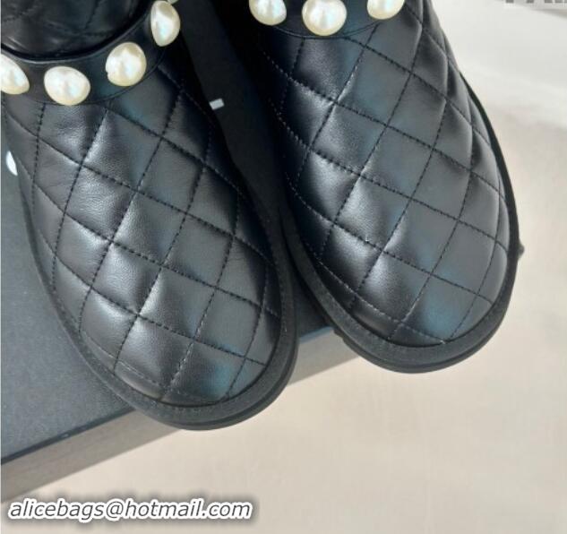 Best Product Chanel Quilted Calfskin Snow Boots with Pearls Black 1016074