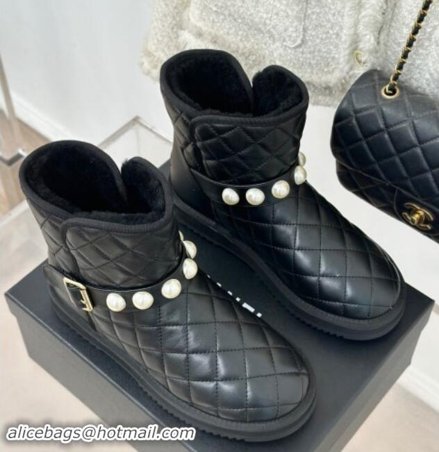 Best Product Chanel Quilted Calfskin Snow Boots with Pearls Black 1016074