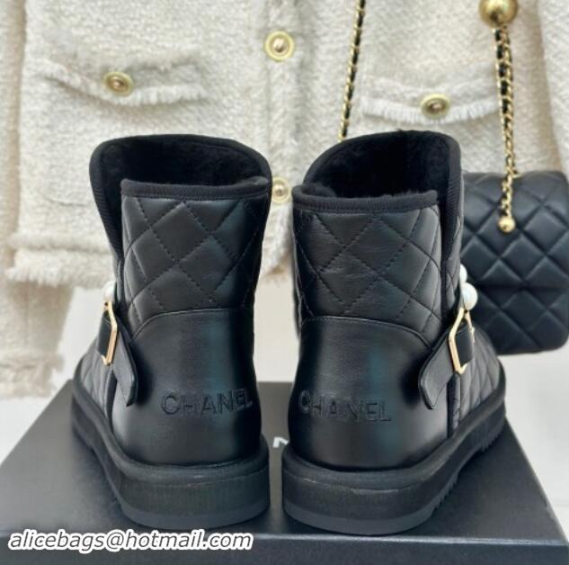 Best Product Chanel Quilted Calfskin Snow Boots with Pearls Black 1016074