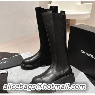 Good Product Chanel Calfskin & Elastic High Boots Black 1016076