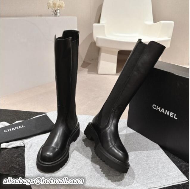 Good Product Chanel Calfskin & Elastic High Boots Black 1016076