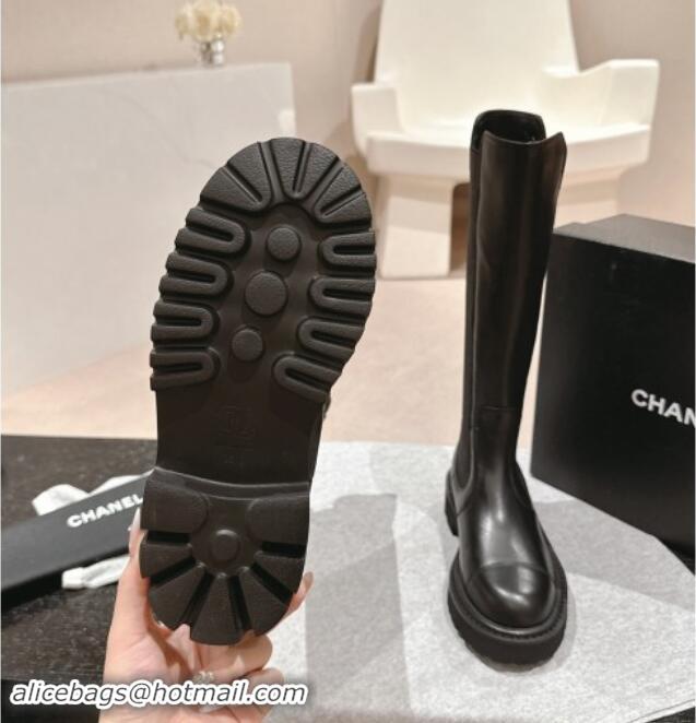 Good Product Chanel Calfskin & Elastic High Boots Black 1016076