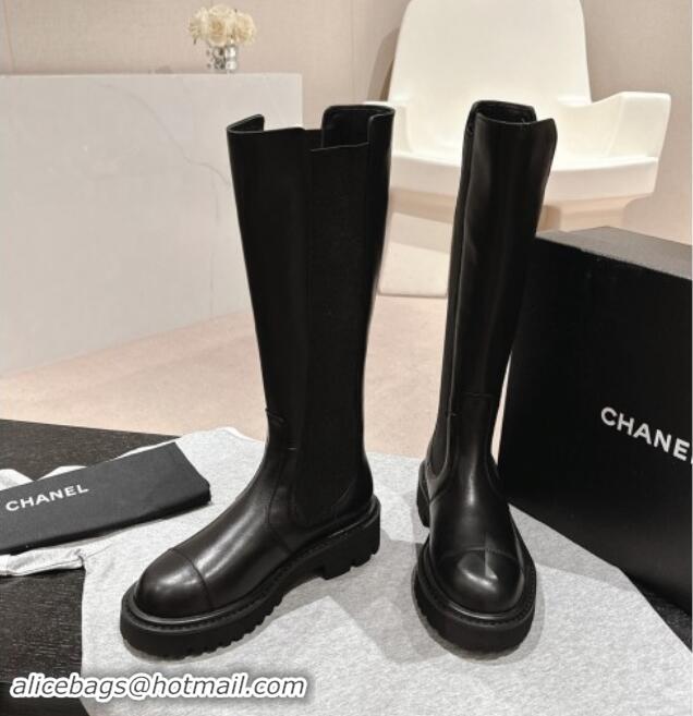 Good Product Chanel Calfskin & Elastic High Boots Black 1016076