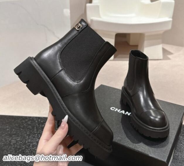 Luxury Discount Chanel Calfskin & Elastic Ankle Boots Black 1016077