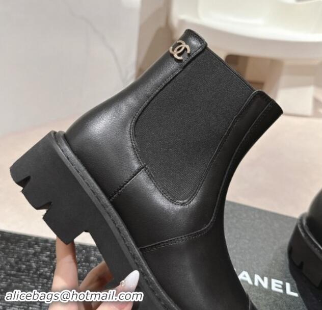 Luxury Discount Chanel Calfskin & Elastic Ankle Boots Black 1016077