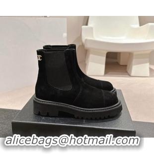 Luxury Chanel Suede & Elastic Ankle Boots Black 1016078