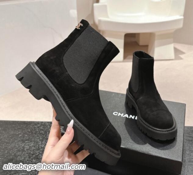 Luxury Chanel Suede & Elastic Ankle Boots Black 1016078