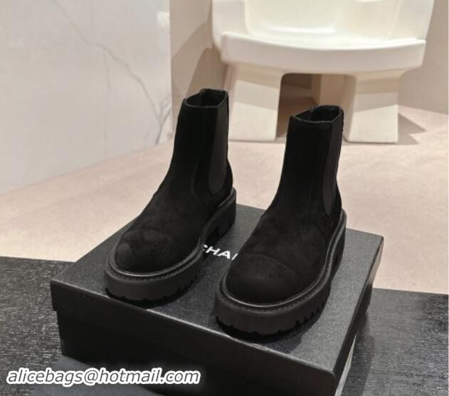 Luxury Chanel Suede & Elastic Ankle Boots Black 1016078