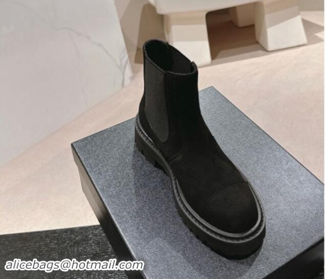 Luxury Chanel Suede & Elastic Ankle Boots Black 1016078