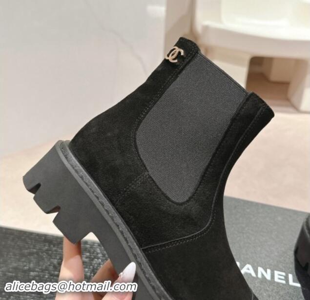 Luxury Chanel Suede & Elastic Ankle Boots Black 1016078