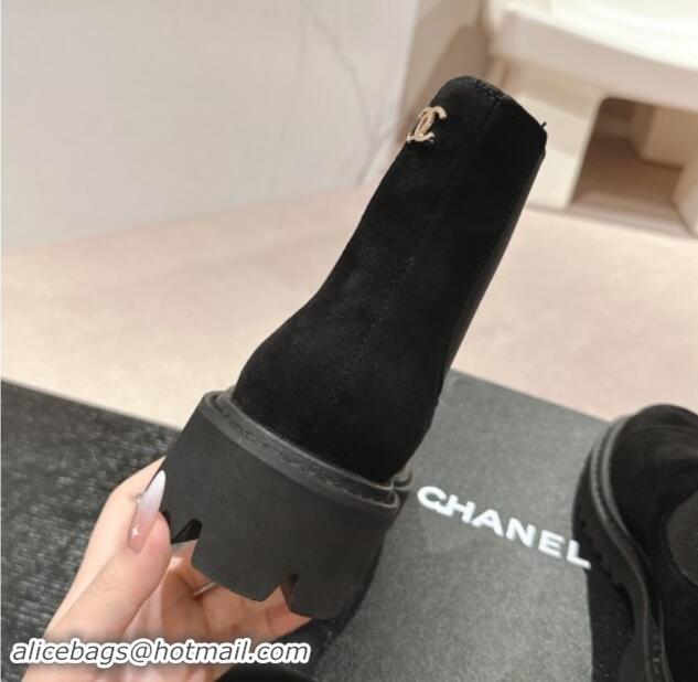 Luxury Chanel Suede & Elastic Ankle Boots Black 1016078