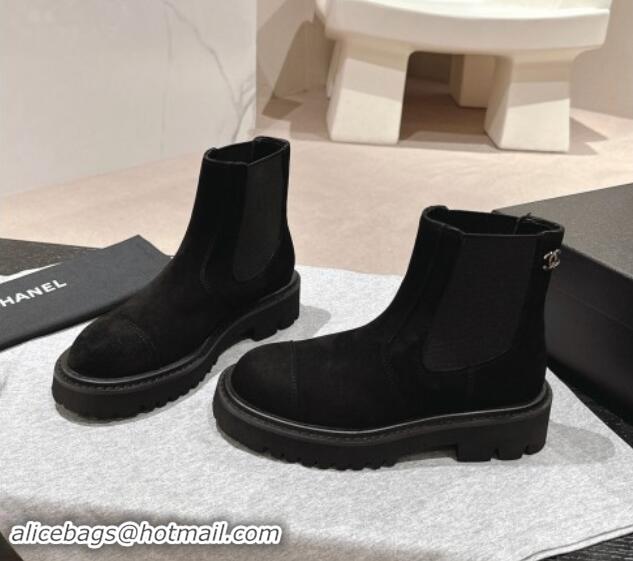 Luxury Chanel Suede & Elastic Ankle Boots Black 1016078