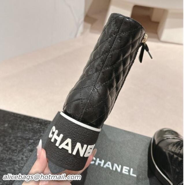 Unique Style Chanel Contrasting Patent Calfskin Laced-up Ankle Boots Black 1016079