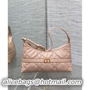 New Design Dior Miss Caro Mini Hobo Shoulder Bag in Macrocannage Lambskin CD1078 Light Pink 2024