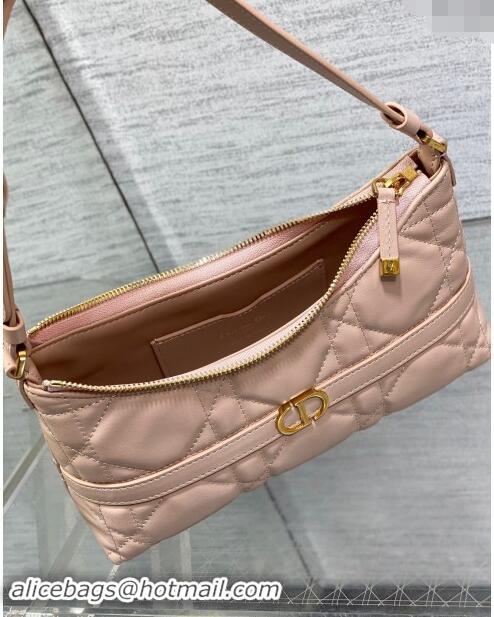 New Design Dior Miss Caro Mini Hobo Shoulder Bag in Macrocannage Lambskin CD1078 Light Pink 2024