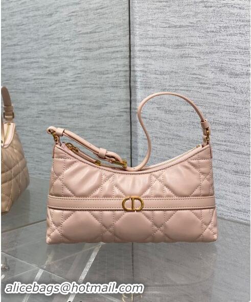 New Design Dior Miss Caro Mini Hobo Shoulder Bag in Macrocannage Lambskin CD1078 Light Pink 2024