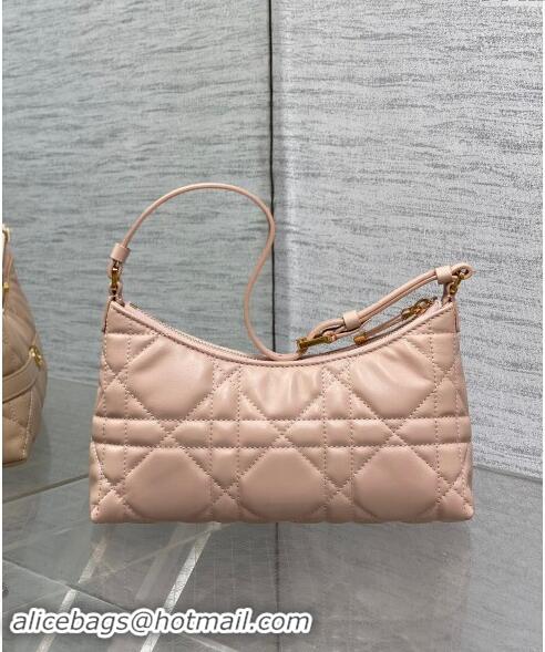 New Design Dior Miss Caro Mini Hobo Shoulder Bag in Macrocannage Lambskin CD1078 Light Pink 2024