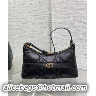 Top Quality Dior Miss Caro Mini Hobo Shoulder Bag in Macrocannage Lambskin CD1078 Black 2024