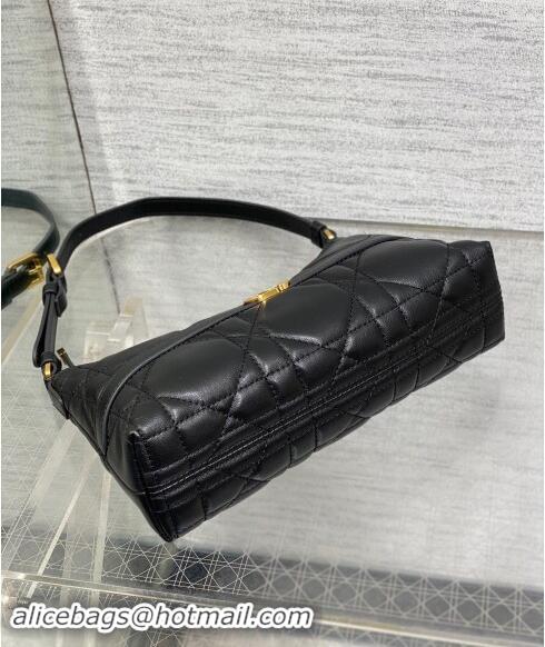 Top Quality Dior Miss Caro Mini Hobo Shoulder Bag in Macrocannage Lambskin CD1078 Black 2024