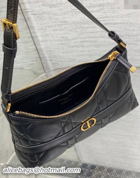 Top Quality Dior Miss Caro Mini Hobo Shoulder Bag in Macrocannage Lambskin CD1078 Black 2024