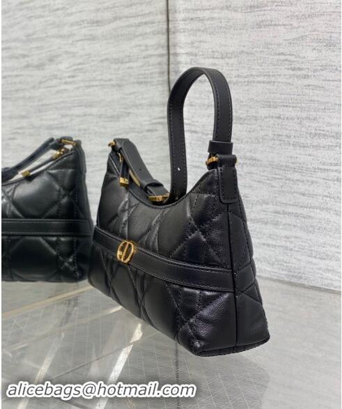 Top Quality Dior Miss Caro Mini Hobo Shoulder Bag in Macrocannage Lambskin CD1078 Black 2024