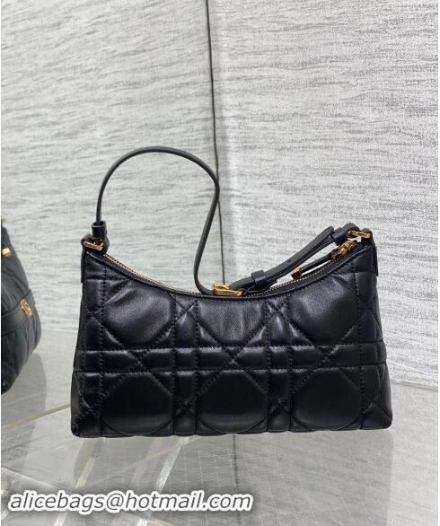 Top Quality Dior Miss Caro Mini Hobo Shoulder Bag in Macrocannage Lambskin CD1078 Black 2024