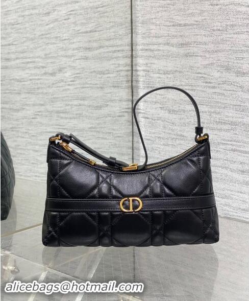 Top Quality Dior Miss Caro Mini Hobo Shoulder Bag in Macrocannage Lambskin CD1078 Black 2024