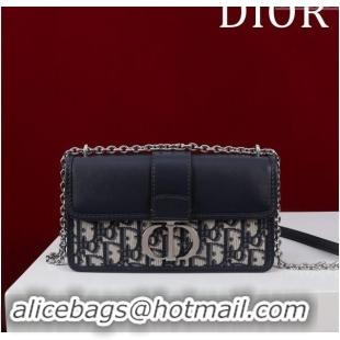 Best Price Dior 30 Montaigne East-West Bag with Chain in Blue Dior Oblique Jacquard and Smooth Calfskin D1084 Black/Silv