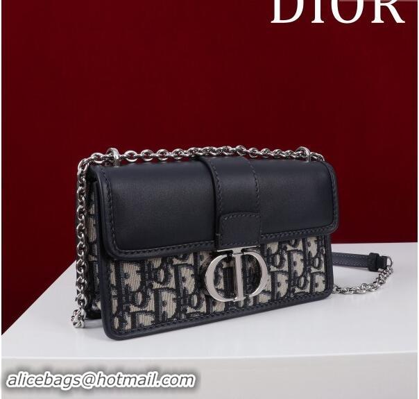 Best Price Dior 30 Montaigne East-West Bag with Chain in Blue Dior Oblique Jacquard and Smooth Calfskin D1084 Black/Silv