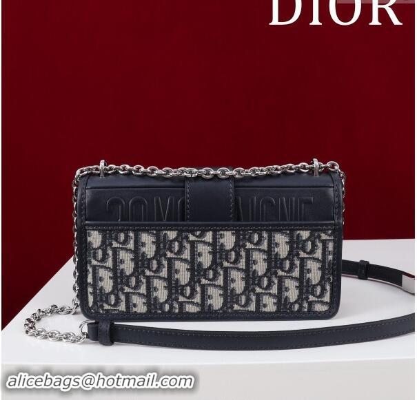 Best Price Dior 30 Montaigne East-West Bag with Chain in Blue Dior Oblique Jacquard and Smooth Calfskin D1084 Black/Silv