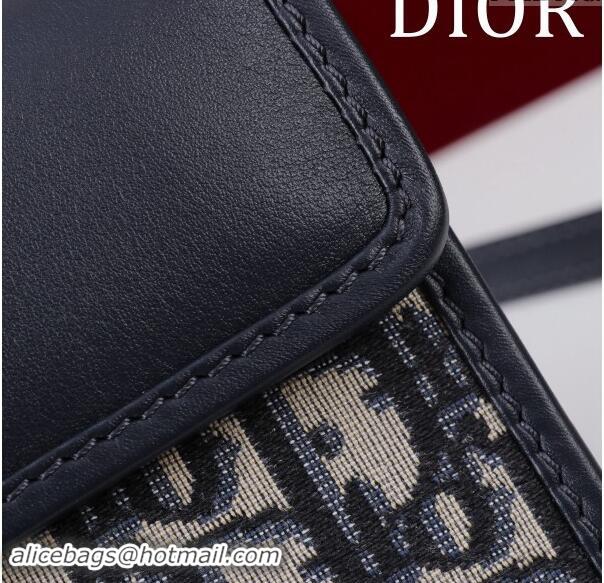 Best Price Dior 30 Montaigne East-West Bag with Chain in Blue Dior Oblique Jacquard and Smooth Calfskin D1084 Black/Silv