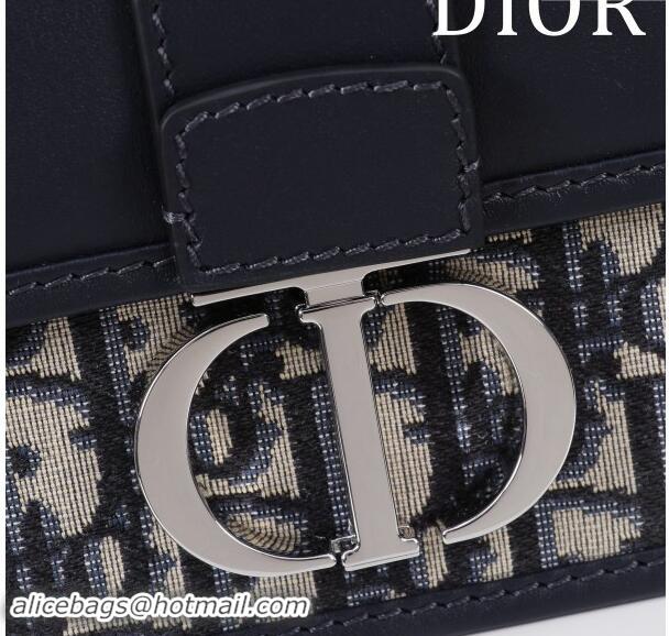 Best Price Dior 30 Montaigne East-West Bag with Chain in Blue Dior Oblique Jacquard and Smooth Calfskin D1084 Black/Silv