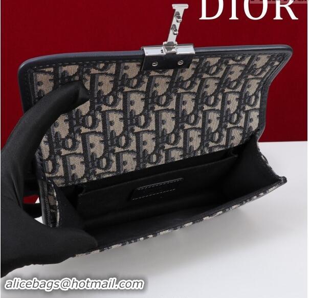 Best Price Dior 30 Montaigne East-West Bag with Chain in Blue Dior Oblique Jacquard and Smooth Calfskin D1084 Black/Silv