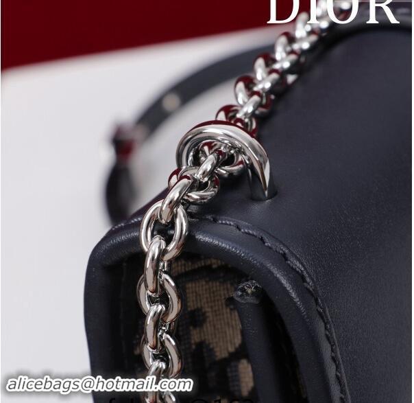 Best Price Dior 30 Montaigne East-West Bag with Chain in Blue Dior Oblique Jacquard and Smooth Calfskin D1084 Black/Silv