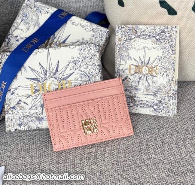 Promotional Dior Miss Dior Freesia Card Holder Wallet in Lambskin with Quilted Miss Dior Allover Motif D1085 Light Pink 