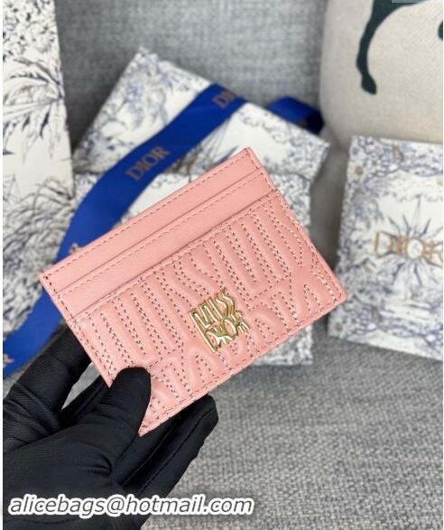 Promotional Dior Miss Dior Freesia Card Holder Wallet in Lambskin with Quilted Miss Dior Allover Motif D1085 Light Pink 