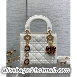 Best Design Dior Mini Lady Dior Bag in White Cannage Lambskin with Brown Tortoiseshell-effect 1088 Link 2024