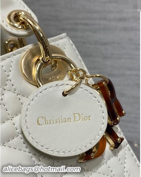 Best Design Dior Mini Lady Dior Bag in White Cannage Lambskin with Brown Tortoiseshell-effect 1088 Link 2024