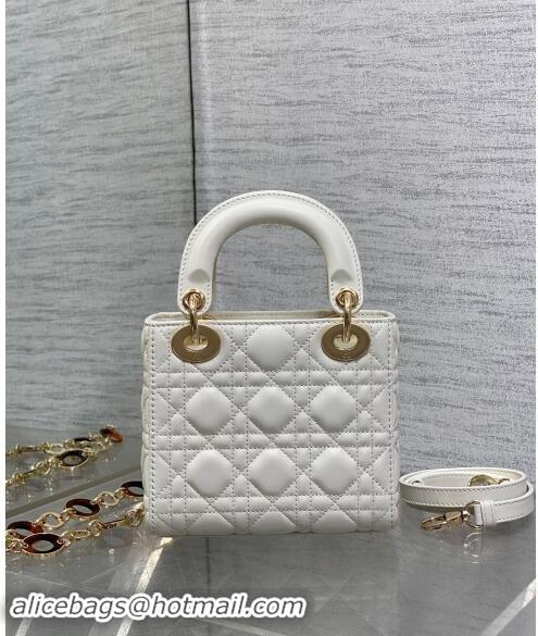 Best Design Dior Mini Lady Dior Bag in White Cannage Lambskin with Brown Tortoiseshell-effect 1088 Link 2024