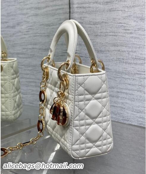 Best Design Dior Mini Lady Dior Bag in White Cannage Lambskin with Brown Tortoiseshell-effect 1088 Link 2024