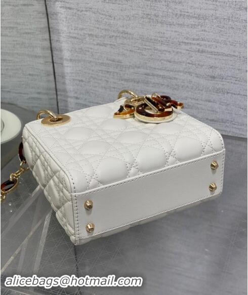 Best Design Dior Mini Lady Dior Bag in White Cannage Lambskin with Brown Tortoiseshell-effect 1088 Link 2024