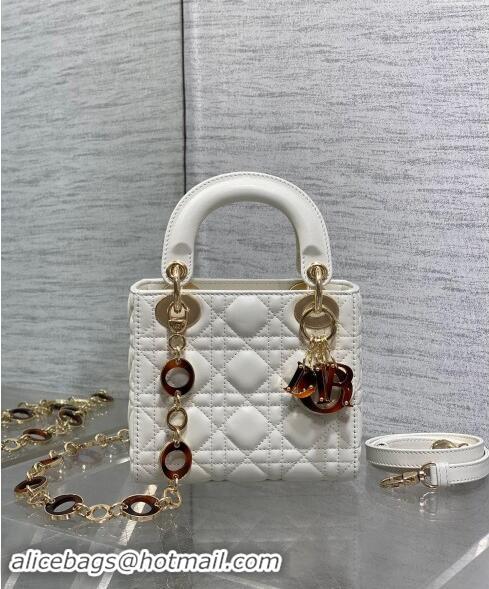 Best Design Dior Mini Lady Dior Bag in White Cannage Lambskin with Brown Tortoiseshell-effect 1088 Link 2024