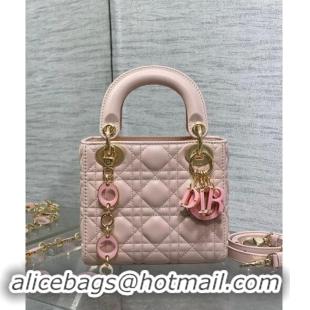 Discount Dior Mini Lady Dior Bag in Cannage Lambskin with Resin Link 1088 Blush Pink 2024