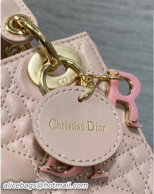 Discount Dior Mini Lady Dior Bag in Cannage Lambskin with Resin Link 1088 Blush Pink 2024