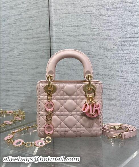 Discount Dior Mini Lady Dior Bag in Cannage Lambskin with Resin Link 1088 Blush Pink 2024