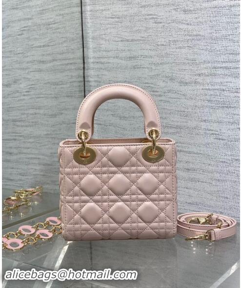 Discount Dior Mini Lady Dior Bag in Cannage Lambskin with Resin Link 1088 Blush Pink 2024