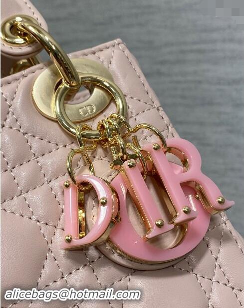 Discount Dior Mini Lady Dior Bag in Cannage Lambskin with Resin Link 1088 Blush Pink 2024