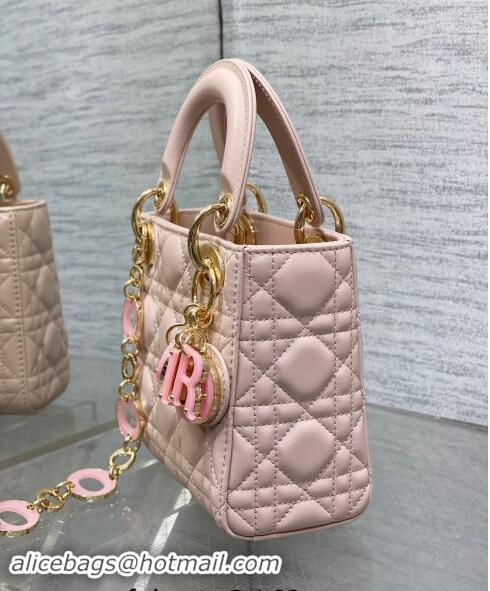 Discount Dior Mini Lady Dior Bag in Cannage Lambskin with Resin Link 1088 Blush Pink 2024